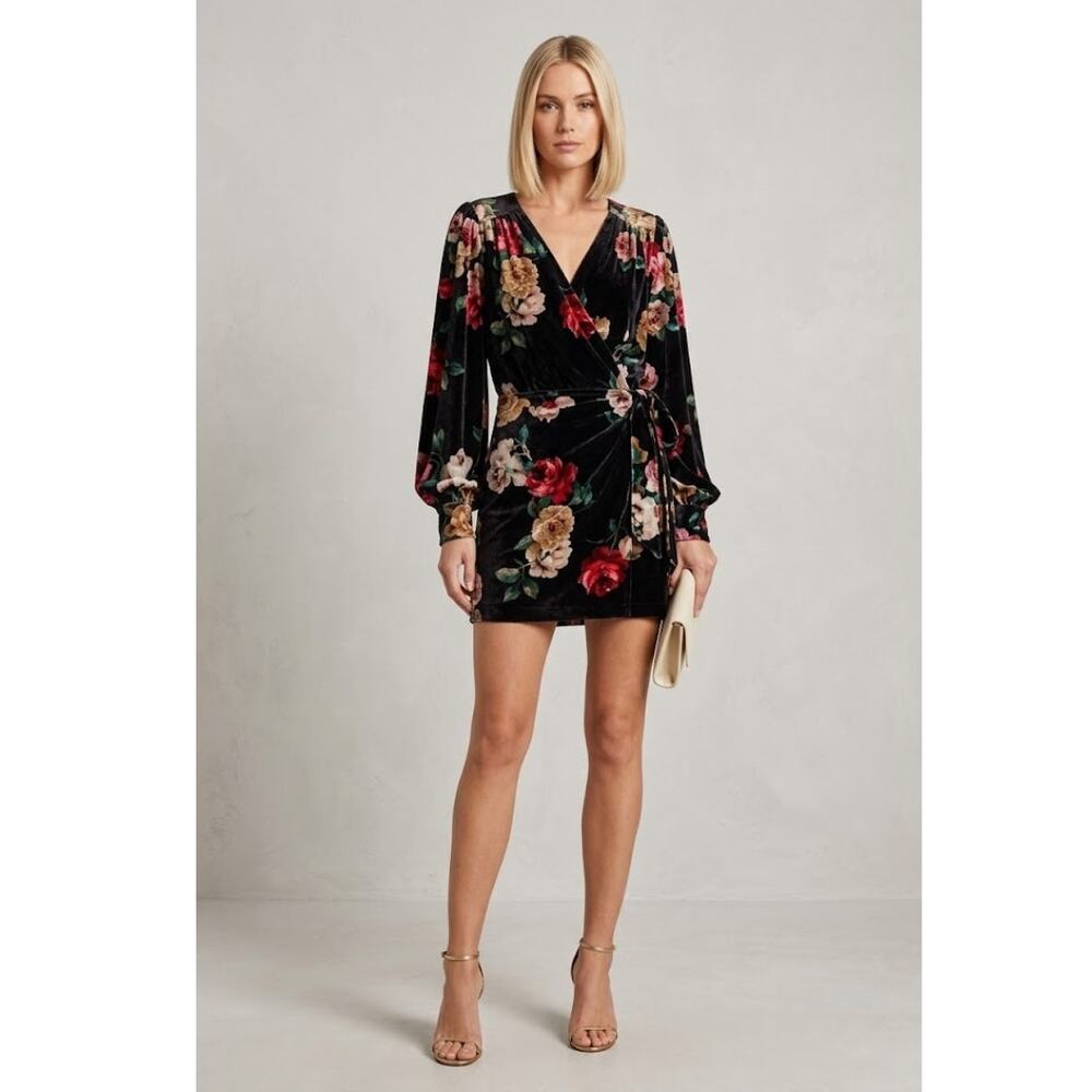 The Attico Velvet Floral Wrap Mini Dress 4 Seen on Taylor Swift Black NEW